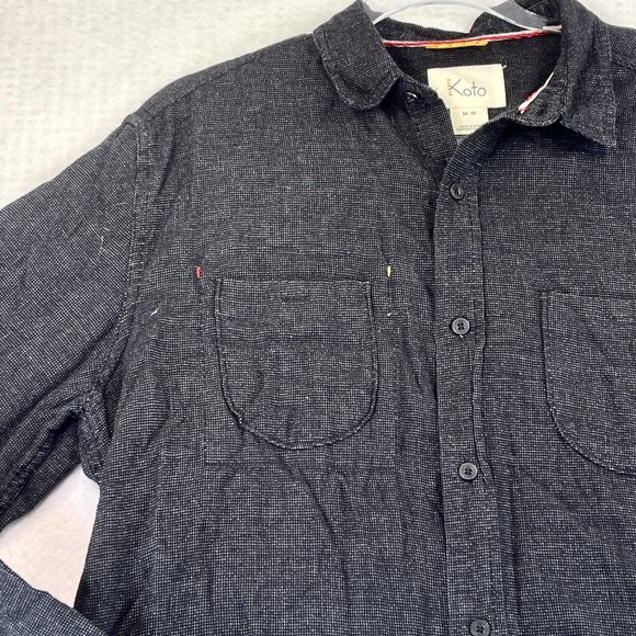 NEW KOTO Mens M Black Shirt Frayed Button Down Western Casual Soft Pockets - Picture 2 of 10